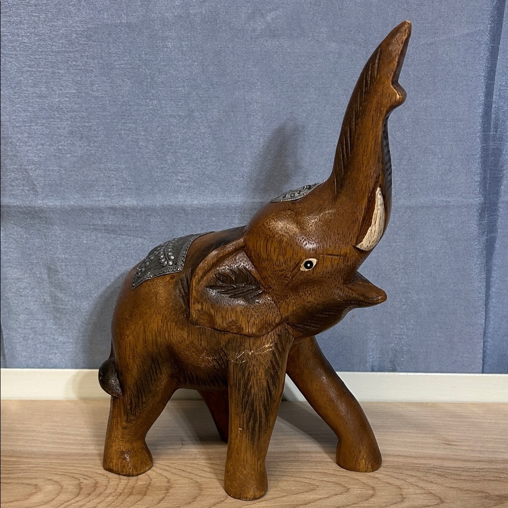 Handcrafted Brown Wood Elephant Sculpture